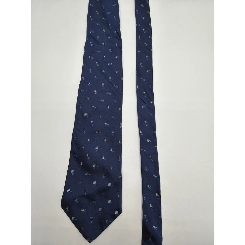 Lauren Ralph Lauren Mens Navy Blue Geometric 100% Silk Necktie Made in USA 58in